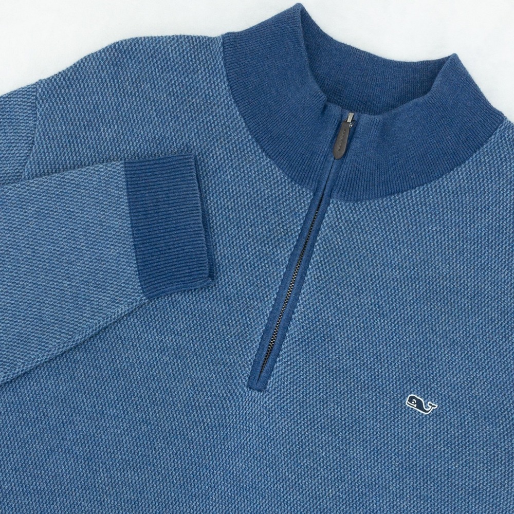 Vineyard Vines 1/4 Zip Pullover Mens 3XT Blue Textured Cotton Blend Golf Sweater